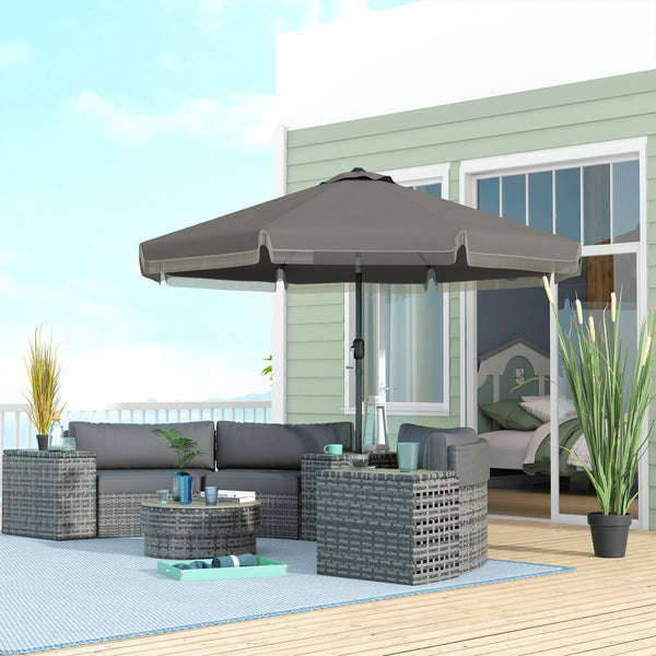 Outsunny 9' Patio Umbrella With Tilt & Crank Ruffled Edge 8 Ribs Dark Gray