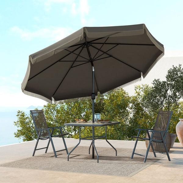 Outsunny 9' Patio Umbrella With Tilt & Crank Ruffled Edge 8 Ribs Dark Gray