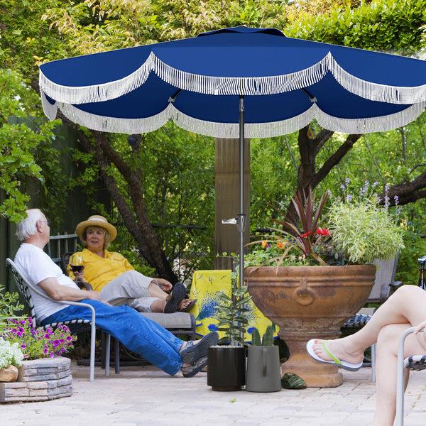 Outsunny 9' UV-Protection Patio Umbrella With Crank Vented Canopy & Push-Button Tilt Navy Blue