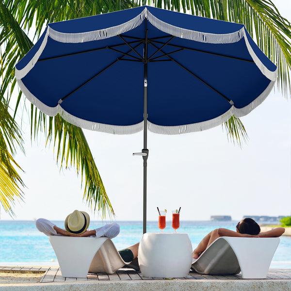 Outsunny 9' UV-Protection Patio Umbrella With Crank Vented Canopy & Push-Button Tilt Navy Blue
