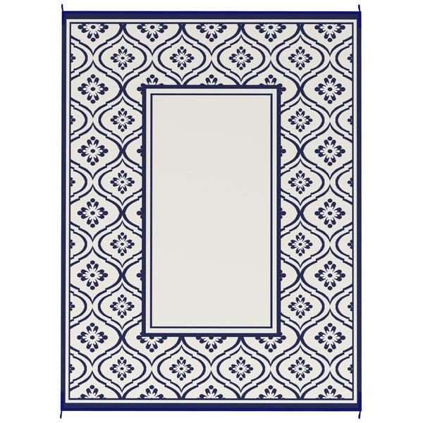 Outsunny 9' X 12' Outdoor Rug Waterproof Reversible Blue & White Gourd Border