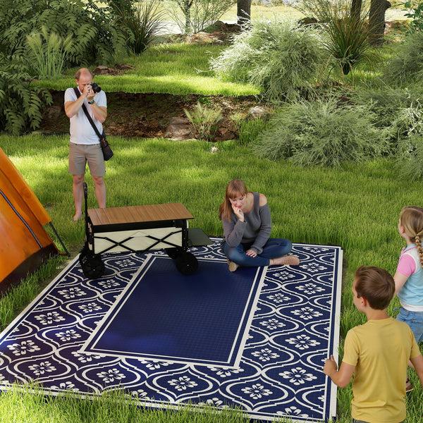 Outsunny 9' X 12' Outdoor Rug Waterproof Reversible Blue & White Gourd Border