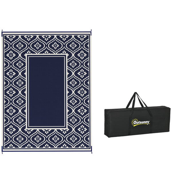 outsunny 9' x 12' Outdoor Rug Waterproof Reversible Blue & White Gourd Border