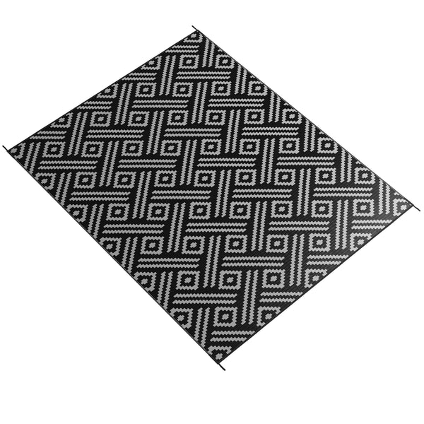 Outsunny 9' X 12' Reversible Camping Rug With Carry Bag Black & Gray Geometric
