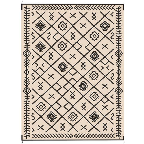 Outsunny 9' X 12' Reversible Outdoor Rug Waterproof Plastic Straw With Carry Bag Black & Beige Rhombus