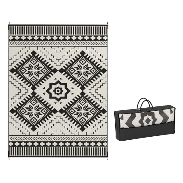 outsunny 9' x 12' Reversible Outdoor Rug Waterproof w/ Carry Bag White & Black Toothed Rhombus outsunny 9' x 12' Reversible Outdoor Rug Waterproof w/ Carry Bag White & Black Toothed Rhombus