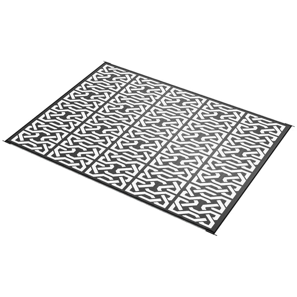 Outsunny 9' X 12' Reversible Outdoor Rug With Carry Bag Black & White Chain Design