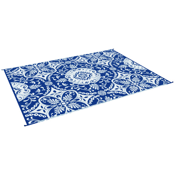 Outsunny 9' X 12' Reversible Waterproof Outdoor Rug Blue & White Floral Design For Deck Beach Camping