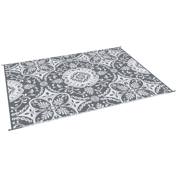 Outsunny 9' X 12' Reversible Waterproof Outdoor Rug Portable Camping Mat Gray White Floral
