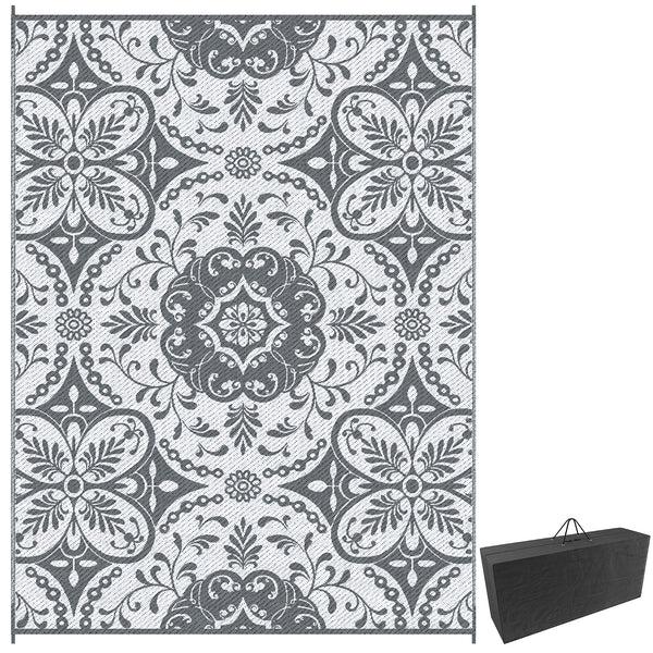 outsunny 9' x 12' Reversible Waterproof Outdoor Rug Portable Camping Mat Gray White Floral