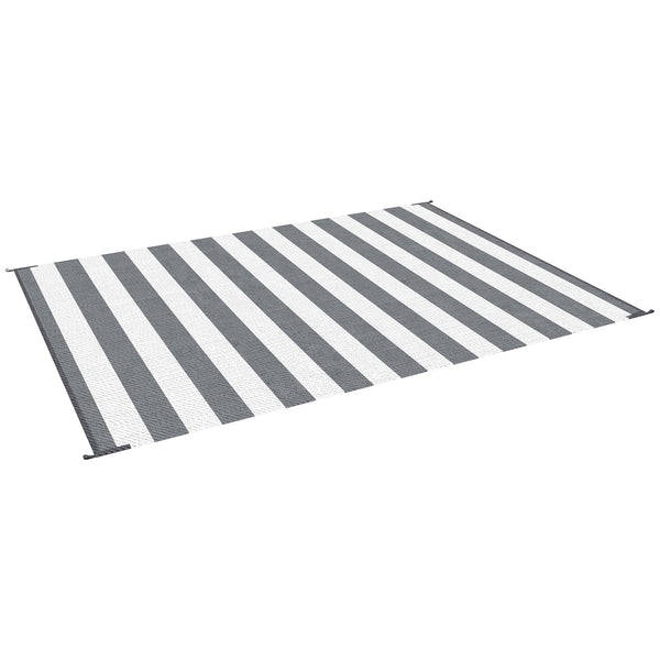 Outsunny 9' X 12' Waterproof Plastic Straw Outdoor Floor Mat Gray & White Striped Design