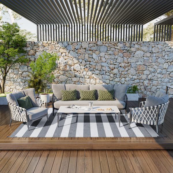 Outsunny 9' X 12' Waterproof Plastic Straw Outdoor Floor Mat Gray & White Striped Design