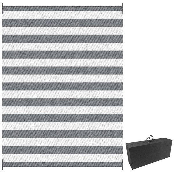 outsunny 9' x 12' Waterproof Plastic Straw Outdoor Floor Mat Gray & White Striped Design