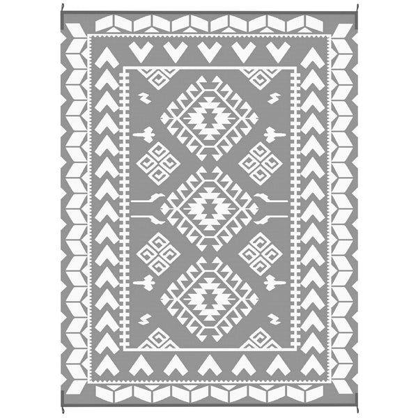 Outsunny 9' X 12' Waterproof Reversible Outdoor Rug With Carry Bag Gray & White Rhombus Pattern