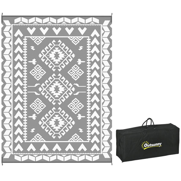 outsunny 9' x 12' Waterproof Reversible Outdoor Rug with Carry Bag Gray & White Rhombus Pattern outsunny 9' x 12' Waterproof Reversible Outdoor Rug with Carry Bag Gray & White Rhombus Pattern