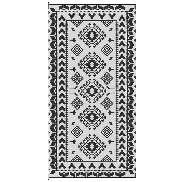 Outsunny 9' X 18' Outdoor Rug Waterproof Reversible Straw Material Black & White Rhombus Pattern
