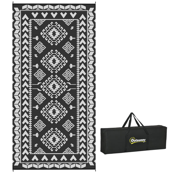 outsunny 9' x 18' Outdoor Rug Waterproof Reversible Straw Material Black & White Rhombus Pattern outsunny 9' x 18' Outdoor Rug Waterproof Reversible Straw Material Black & White Rhombus Pattern
