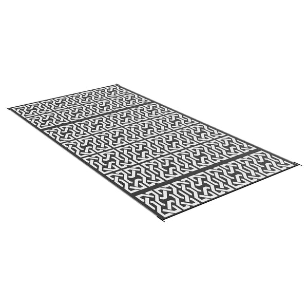 Outsunny 9' X 18' Reversible Outdoor Camping Rug With Carry Bag Black & White Chain