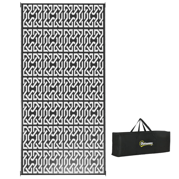 outsunny 9' x 18' Reversible Outdoor Camping Rug with Carry Bag Black & White Chain