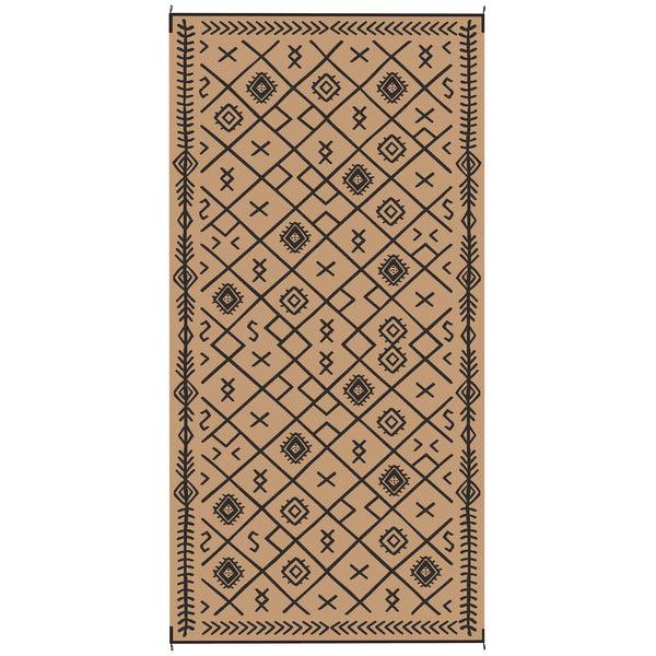 Outsunny 9' X 18' Reversible Outdoor Rug Waterproof Plastic Straw Black & Brown Rhombus Pattern