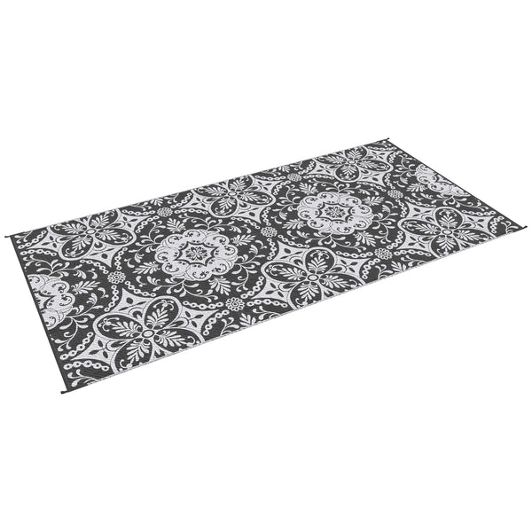 Outsunny 9' X 18' Reversible Waterproof Floor Mat Portable Rug For Camping Beach Gray & White Floral