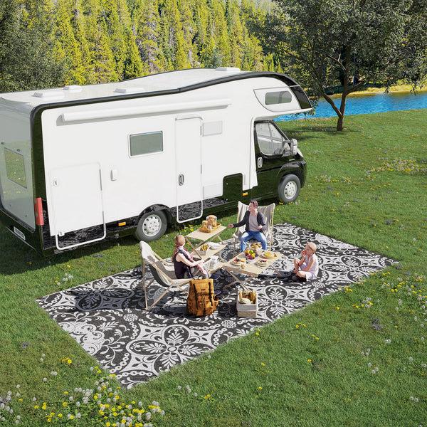 Outsunny 9' X 18' Reversible Waterproof Floor Mat Portable Rug For Camping Beach Gray & White Floral