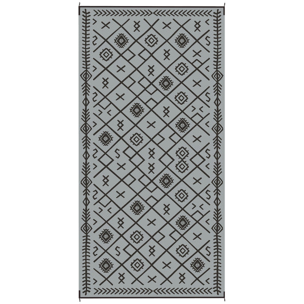 Outsunny 9' X 18' Reversible Waterproof Outdoor Rug Black & Gray Rhombus
