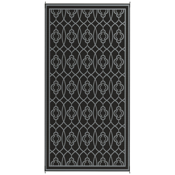 Outsunny 9' X 18' Reversible Waterproof Outdoor Rug Black & Gray