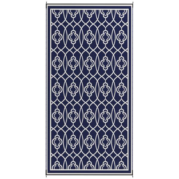 Outsunny 9' X 18' Reversible Waterproof Outdoor Rug Blue & White Lantern