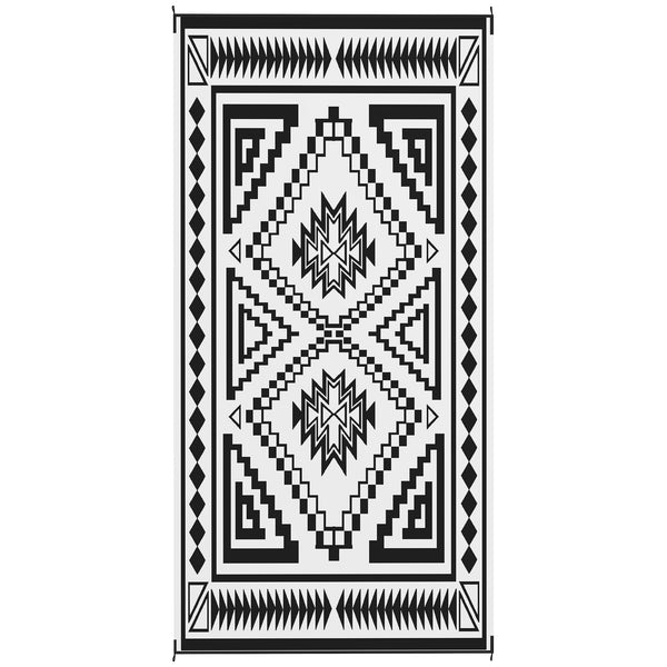 Outsunny 9' X 18' Reversible Waterproof Outdoor Rug With Carry Bag Black & White Square Patchwork
