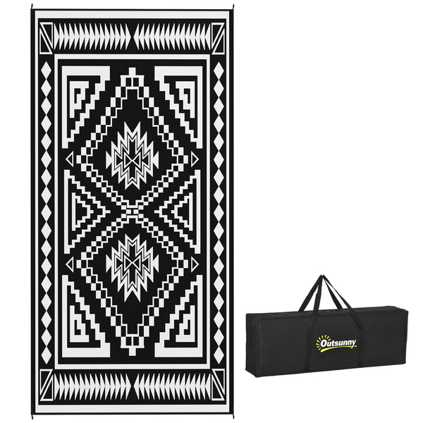 outsunny 9' x 18' Reversible Waterproof Outdoor Rug with Carry Bag Black & White Square Patchwork outsunny 9' x 18' Reversible Waterproof Outdoor Rug with Carry Bag Black & White Square Patchwork