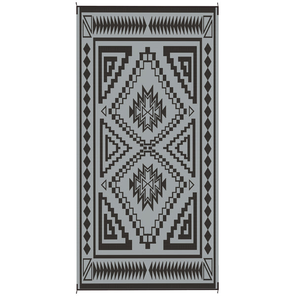 Outsunny 9' X 18' Reversible Waterproof Outdoor Rug With Carry Bag Black & Gray Square Patchwork