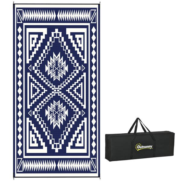 outsunny 9' x 18' Reversible Waterproof Outdoor Rug with Carry Bag Blue & White Square Patchwork Design outsunny 9' x 18' Reversible Waterproof Outdoor Rug with Carry Bag Blue & White Square Patchwork Design