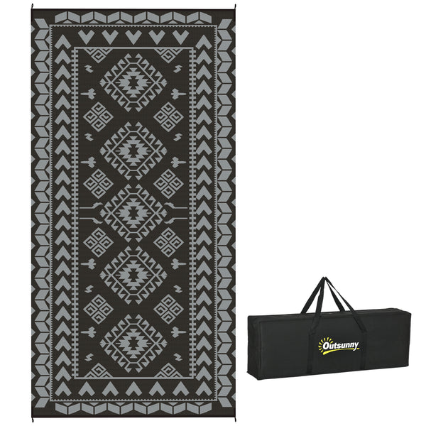 outsunny 9' x 18' Reversible Waterproof Outdoor Rug with Carry Bag Black & Gray Rhombus Patchwork outsunny 9' x 18' Reversible Waterproof Outdoor Rug with Carry Bag Black & Gray Rhombus Patchwork