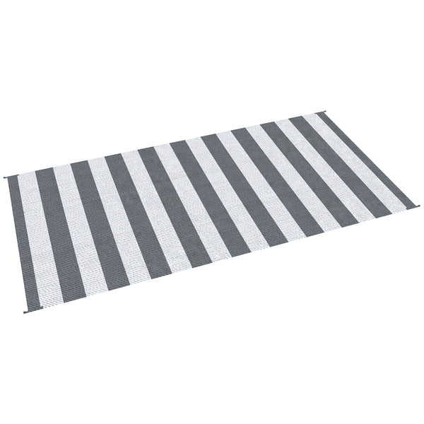 Outsunny 9' X 18' Waterproof Plastic Straw Floor Mat Portable RV Camping Carpet Gray & White Striped