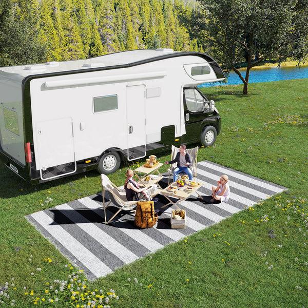 Outsunny 9' X 18' Waterproof Plastic Straw Floor Mat Portable RV Camping Carpet Gray & White Striped