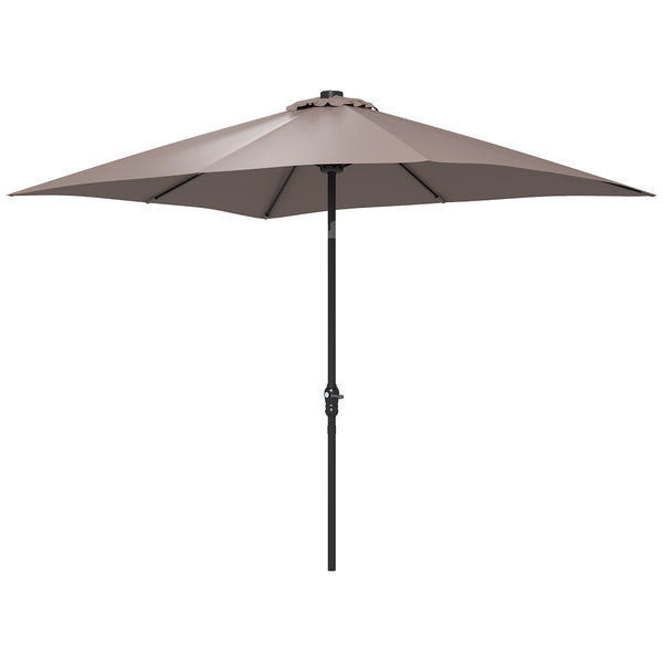 Outsunny 9' X 7' Solar Patio Umbrella With Crank LED Lights Tilting Push-Button Tan