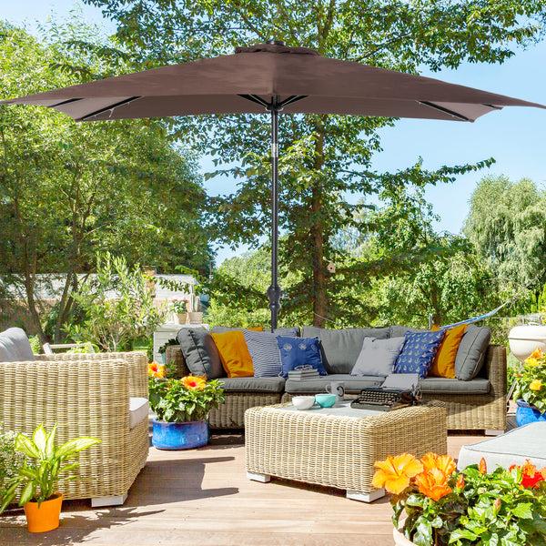 Outsunny 9' X 7' Solar Umbrella LED Lighted Tilt & Crank For Outdoor Garden Deck Brown