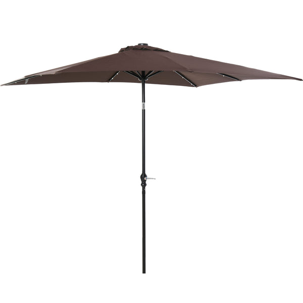 outsunny 9' x 7' Solar Umbrella LED Lighted Tilt & Crank for Outdoor Garden Deck Brown