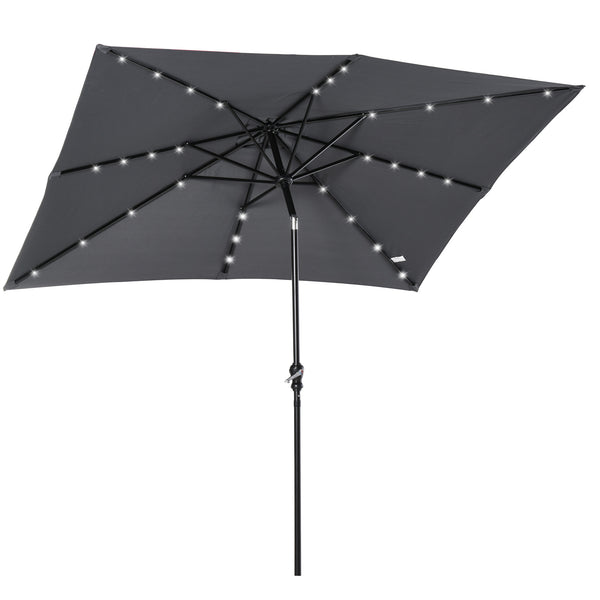 Outsunny 9' X 7' Solar Umbrella With LED Lighted Tilt & Crank Dark Gray