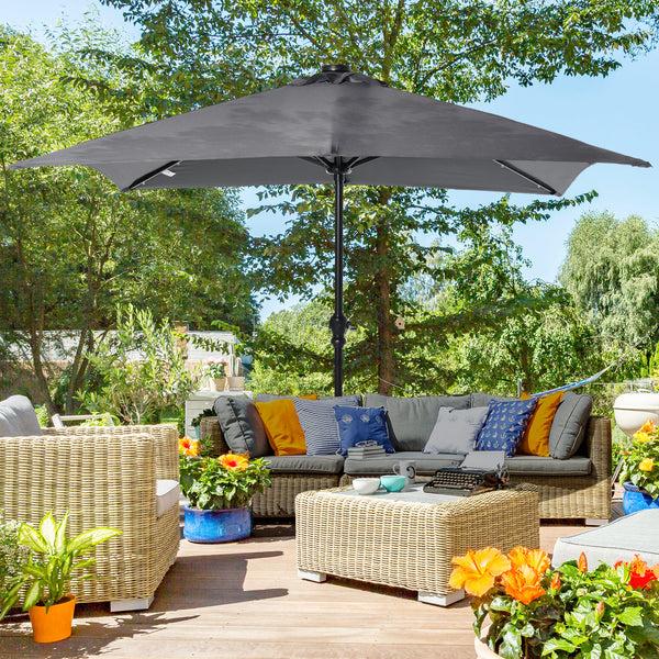Outsunny 9' X 7' Solar Umbrella With LED Lighted Tilt & Crank Dark Gray