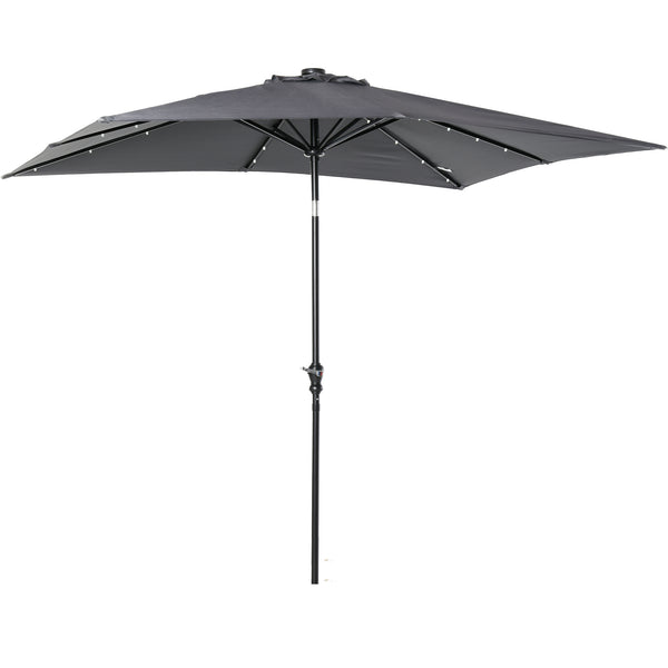 outsunny 9' x 7' Solar Umbrella with LED Lighted Tilt & Crank Dark Gray