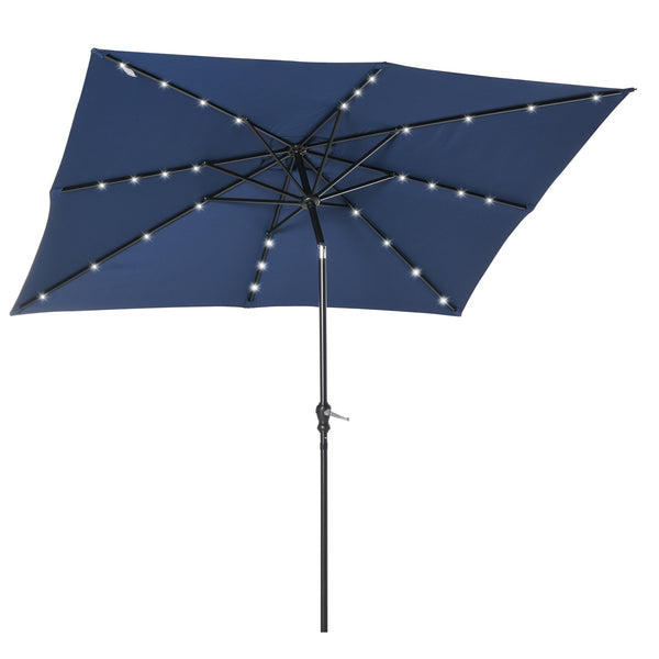 Outsunny 9' X 7' Solar Umbrella With LED Lighted Tilt & Crank For Garden Deck Pool Blue