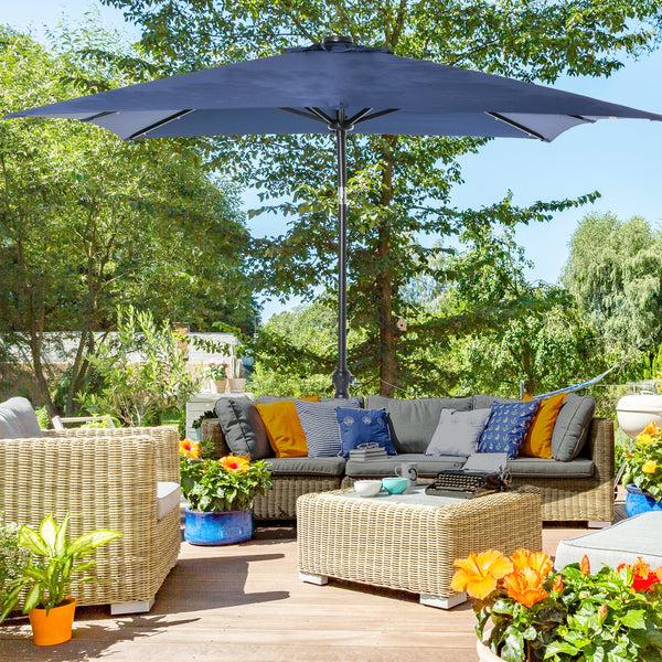 Outsunny 9' X 7' Solar Umbrella With LED Lighted Tilt & Crank For Garden Deck Pool Blue