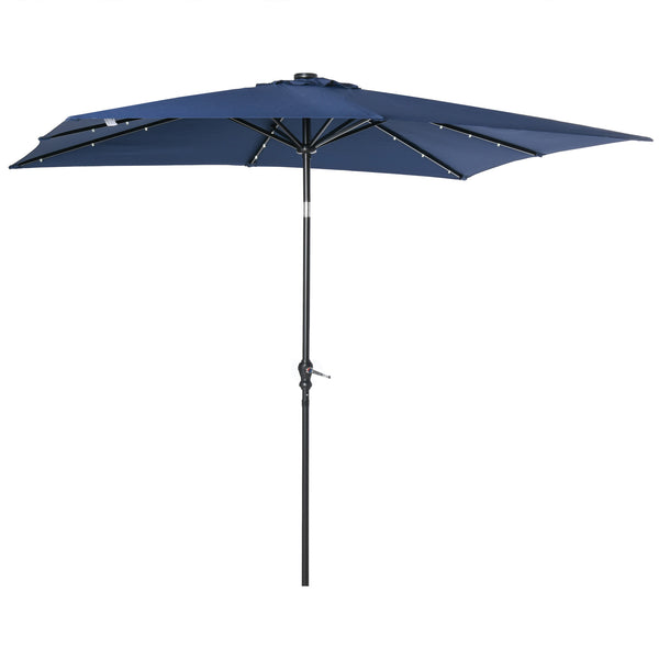 outsunny 9' x 7' Solar Umbrella with LED Lighted Tilt & Crank for Garden Deck Pool Blue