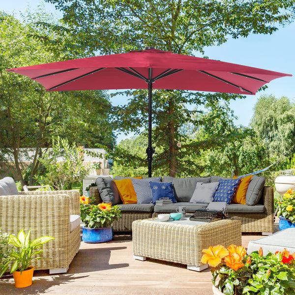 Outsunny 9' X 7' Solar Umbrella With LED Lighted Tilt & Crank Wine Red