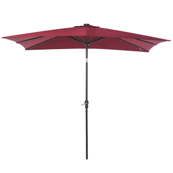 outsunny 9' x 7' Solar Umbrella with LED Lighted Tilt & Crank Wine Red