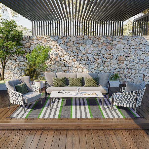 Outsunny 9' X12' Waterproof Outdoor Rug Portable RV Camping & Beach Mat In Green & Gray Stripes