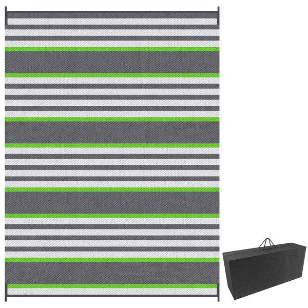 outsunny 9' x12' Waterproof Outdoor Rug Portable RV Camping & Beach Mat in Green & Gray Stripes