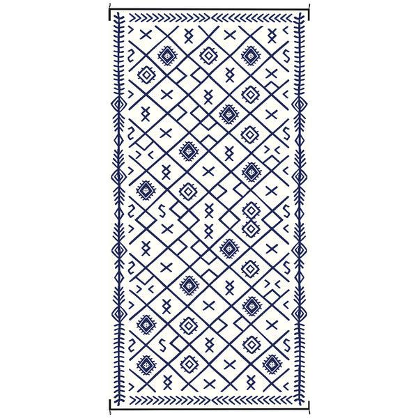 Outsunny 9' X18' Reversible Waterproof Plastic Straw Rug Blue & White Rhombus Pattern